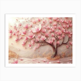 3d Picture Of A Tree With Pink Flowers 3 Art Print