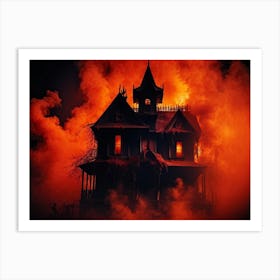 A Haunted House With Fiery And Skittish Autumn Colors Forms The Centerpiece Of A Mysterious Hallowee (2) Art Print