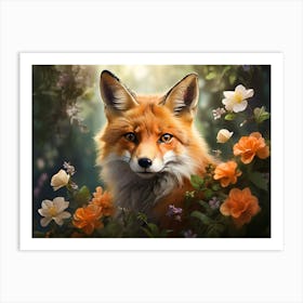 Fox In The Forest Paintings Art Print Art Print