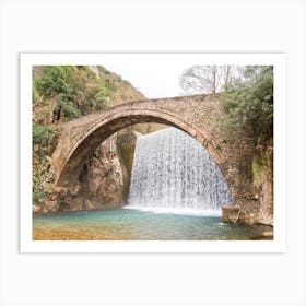 Arch Bridge Over Waterfall Art Print