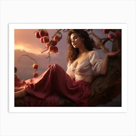 Upscaled A Girl Sitting On A Branch Surrounded By Apples In The St 4148d3f3 95bd 4443 969c 75ee9bd9279a Art Print