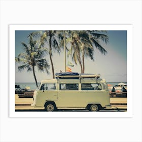 Vintage Retro Palms Bus On The Beach Wall Art Art Print