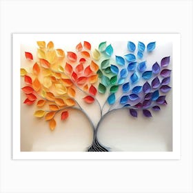 Vibrant 3d Tree Abstraction Colorful Leaves Adorn Elegant Branches 2 Art Print