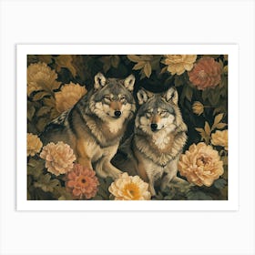 Floral Animal Illustration Timber Wolf 4 Art Print