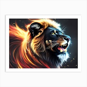 Lion In Flames Art Print