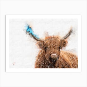 Highland Cattle And Butterfly Art Print