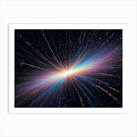 Abstract Background Of Light Streaks Radiating From A Central Point, Creating A Sense Of Speed And Motion, Against A Starry Sky Art Print