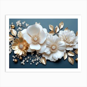 Gold And White Flowers 14 Art Print