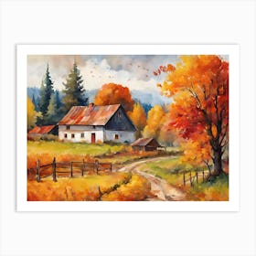 Autumn Farmhouse Colorful Art Print