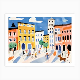 Milan Italy Cute Watercolour Illustration 4 Art Print