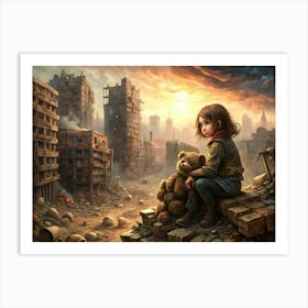 Child Sitting In A Post Apocalyptic City Art Print