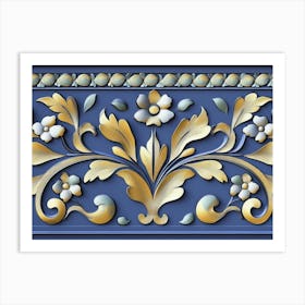 Seamless Relief Sculpture Designation Retro Pattern Nature Garden Flower Leaf Vine Art Print