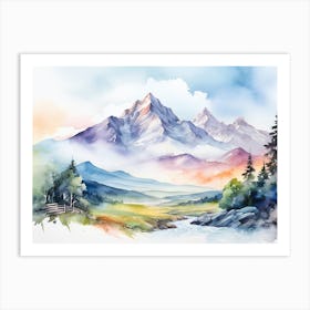 Watercolor Mountain Landscape Art Print