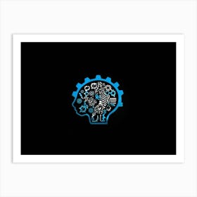 An Abstract Vector Icon Of A Silhouette Head Filled With An Intricate Brain Resembling A Gear Mecha (2) Art Print