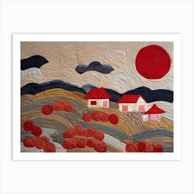 House On The Hill Quilting Art, Japanese Quilting Inspired Art, 1510 Art Print