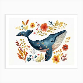 Little Floral Blue Whale 2 Art Print