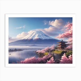 Springtime Splendor: A Fantastic Oil Painting of Mount Fuji Art Print