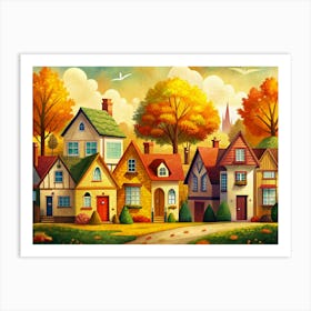 Autumnal Village Landscape With Colorful Houses Art Print