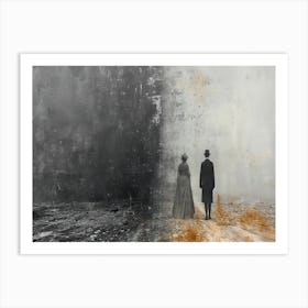 Temporal Resonances: A Conceptual Art Collection. Two People Standing On A Dirt Road Art Print