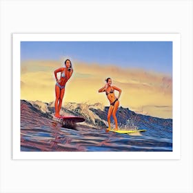 Two Women Surfing On The Sea Cool Art Print