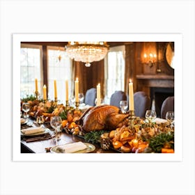 A Sumptuous Thanksgiving Banquet Showcasing A Centerpiece Of Succulent Fresh Roasted Turkey Surrou 2 1 Art Print