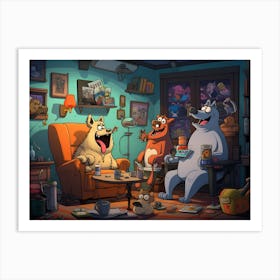 Group Of Cartoon Characters In A Living Room Art Print