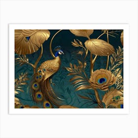 Gold Peacock Wallpaper Art Print