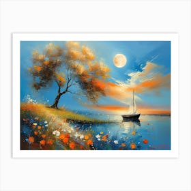 Delicate Lone Tree And A Small Boat Art Print