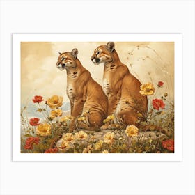 Floral Animal Illustration Cougar 2 Art Print