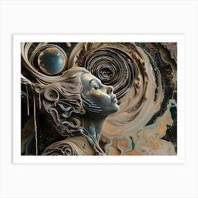 Woman thinking about the universe, art print Art Print