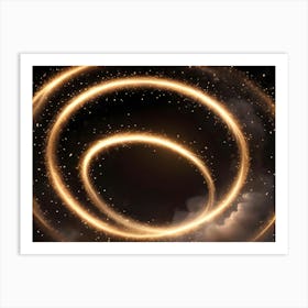 Two Glowing Golden Circles With A Sparkling Effect, Against A Black Background With Clouds Art Print