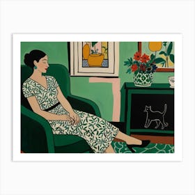 Woman In A Green Chair Art Print