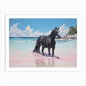 A Horse Oil Painting In Pink Sands Beach, Bahamas, Landscape 4 Art Print