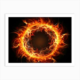 Fiery Ring Of Flame With Black Background Art Print