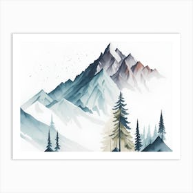 Mountain And Forest In Minimalist Watercolor Horizontal Composition 47 Art Print