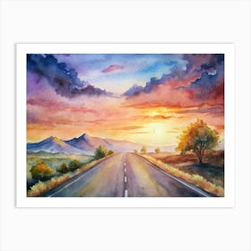 A Cinematic Sunset Road View Perfect For Adventu (1) Art Print