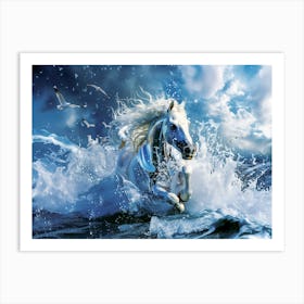 "Glowing Horse Emerges from Ocean Waves" Art Print