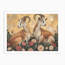Floral Animal Illustration Goat 2 Art Print
