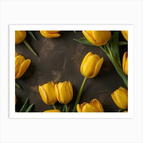 Yellow Tulips On Black Background Art Print