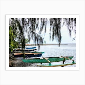 Long Boats On The Beach In French Polynesia Art Print