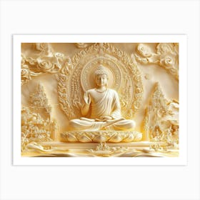 3d Hindu Ancient Religious Buddha Art Background Golden 1 Art Print