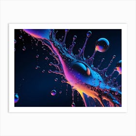 A Close Up Of A Colorful Liquid Splash With Iridescent Droplets Art Print