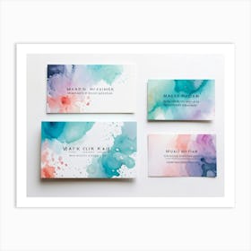 Bundle Of Creative Business Cards Featuring Watercolor Splashes Bursts Of Vibrant Colors In Shades (1) 2 Art Print