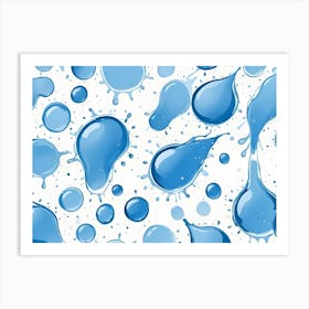 Seamless Pattern Of Blue Water Drops And Splashes Art Print