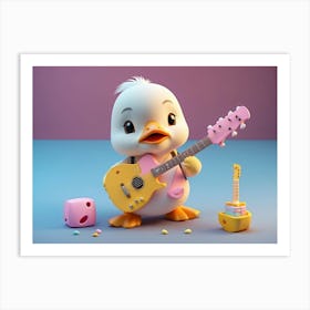 Cute Duck With Guitar Kids Art Print