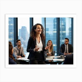 Businesswoman In Mid Presentation Audience Engaged In Active Listening Around Her Vibrant Smiles A (2) 2 Art Print