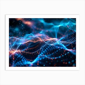 Abstract Background Of Blue And Orange Particles Forming A Wave Pattern Art Print