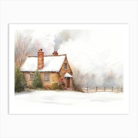 Cottage In The Snow Art Print