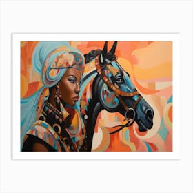 African Woman And Horse Art Print