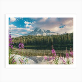 Mount Rainier Reflection Lake Flowers Art Print